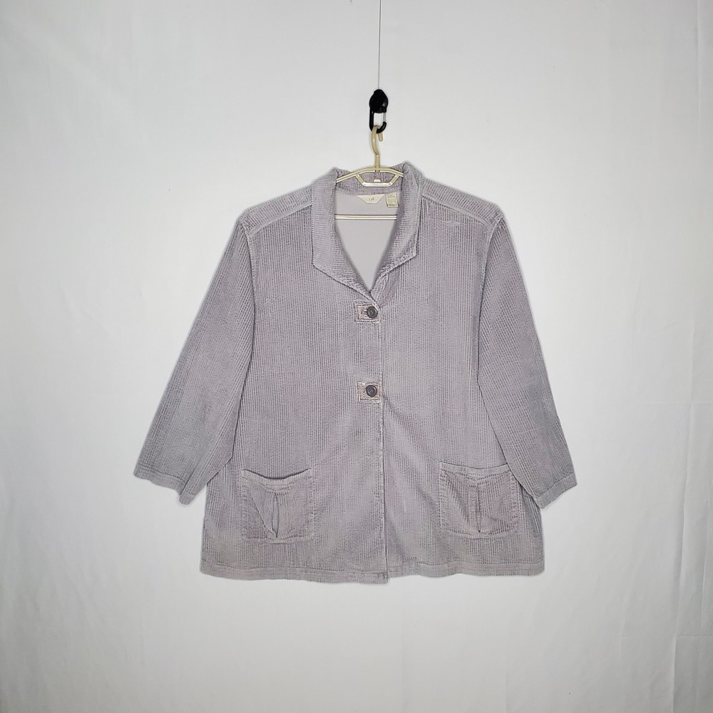 J Jill Corduroy Button Jacket Women 4X Light Gray Large Wale Barn Country Vtg...